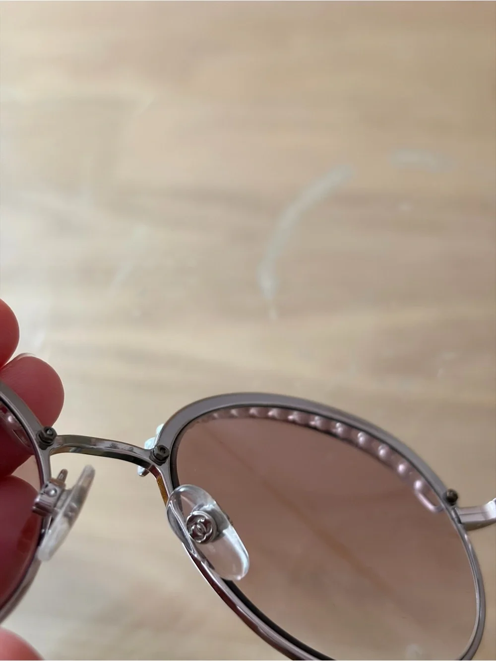 CHANEL Rose Gold Round Sunglasses with Pearl embellishments. Amazing condition.